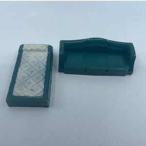 Vintage PLASCO Dollhouse Bed Couch Green Retro USA Made Furniture Plastic